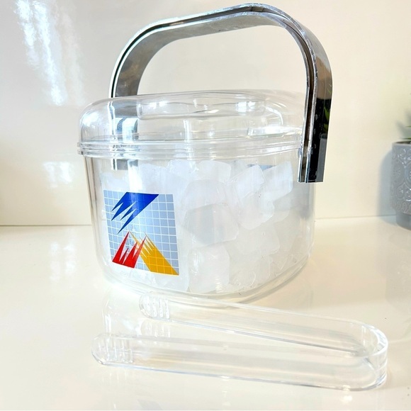 Vintage Cameleon lucite MCM clear acrylic Ice bucket with 4 tall water glasses - Picture 3 of 10